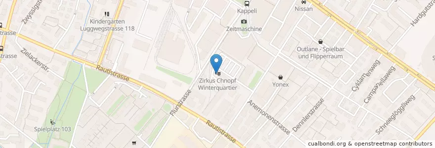 Mapa de ubicacion de Zirkusquartier Zürich en İsviçre, Zürih, Bezirk Zürich, Zürich.