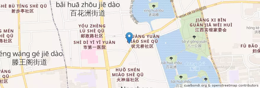 Mapa de ubicacion de 百花洲街道 en 중국, 장시성, 난창시, 东湖区, 百花洲街道.