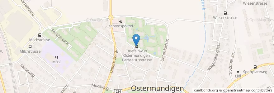 Mapa de ubicacion de Briefeinwurf Ostermundigen, Paracelsusstrasse en سويسرا, برن, Verwaltungsregion Bern-Mittelland, Verwaltungskreis Bern-Mittelland, Ostermundigen.