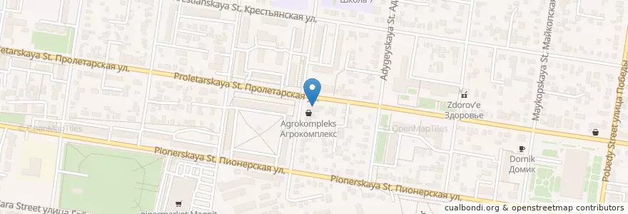 Mapa de ubicacion de KDL en ロシア, 南部連邦管区, クラスノダール地方, アディゲ共和国, Городской Округ Майкоп.
