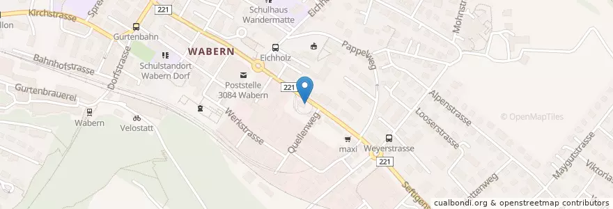Mapa de ubicacion de Briefeinwurf Wabern, Tramstation Wabern en Schweiz, Bern, Verwaltungsregion Bern-Mittelland, Verwaltungskreis Bern-Mittelland, Köniz.