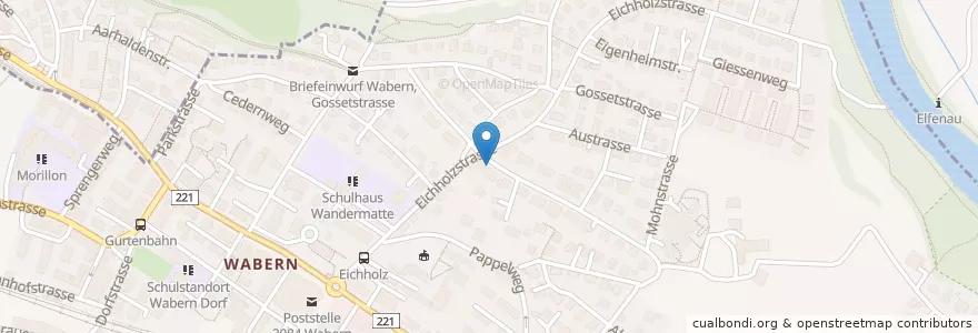 Mapa de ubicacion de Briefeinwurf Wabern, Viktoriastrasse en Svizzera, Berna, Verwaltungsregion Bern-Mittelland, Verwaltungskreis Bern-Mittelland, Köniz, Bern.