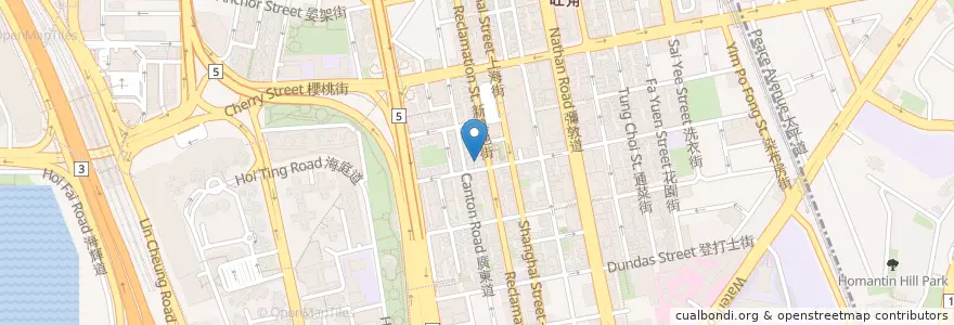 Mapa de ubicacion de 一點心 One Dim Sum en 중국, 광둥성, 홍콩, 가우룽, 신제, 油尖旺區 Yau Tsim Mong District.