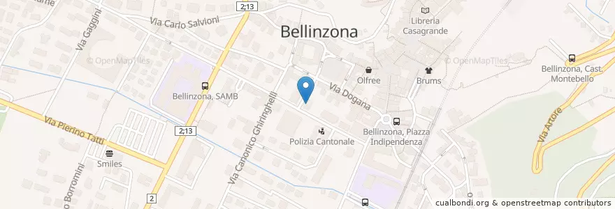 Mapa de ubicacion de Banca Raiffeisen Bellinzonese e Visagno en Schweiz, Tessin, Bezirk Bellinzona, Kreis Bellinzona, Bellinzona.