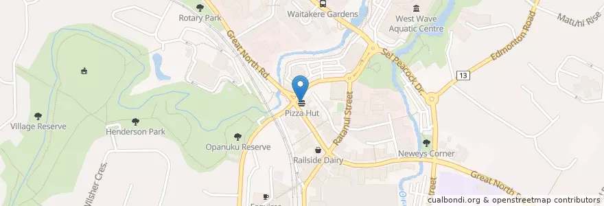 Mapa de ubicacion de Pizza Hut en 뉴질랜드, Auckland, Henderson-Massey.