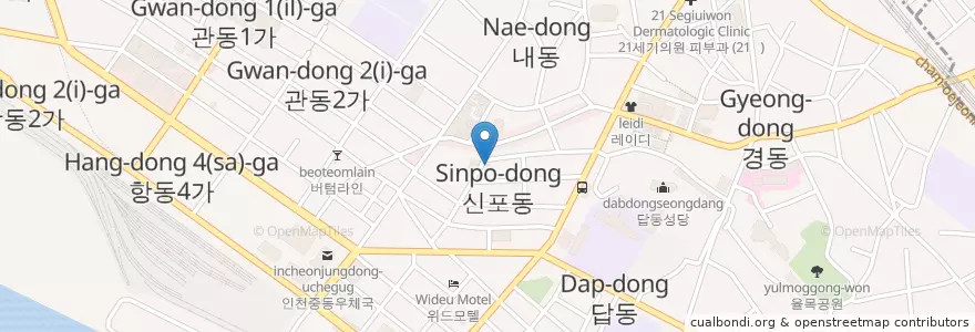 Mapa de ubicacion de 산동만두-공갈빵 en Corée Du Sud, Inchon, 중구.