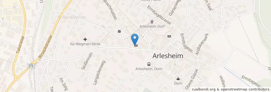 Mapa de ubicacion de Raiffeisenbank Arlesheim en Schweiz/Suisse/Svizzera/Svizra, Basel-Landschaft, Bezirk Arlesheim, Arlesheim.