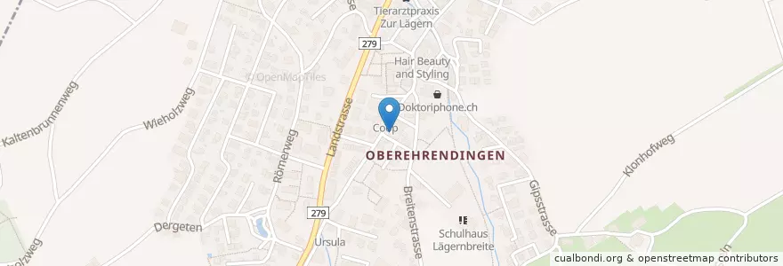 Mapa de ubicacion de Raiffeisenbank Lägern-Baregg en Suisse, Argovie, Bezirk Baden, Ehrendingen.