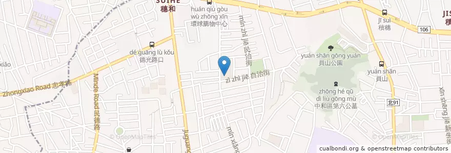 Mapa de ubicacion de 新北市立圖書館中和員山分館 en Taiwan, Nuova Taipei, Džonghė, Distretto Di Banqiao.