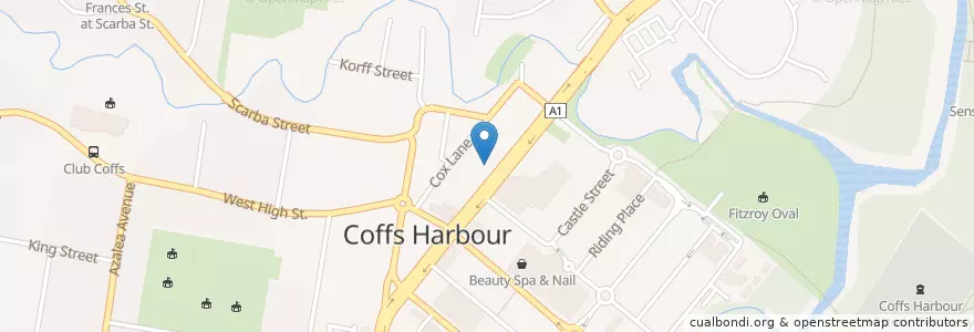 Mapa de ubicacion de Plantation Hotel en أستراليا, نيوساوث ويلز, Coffs Harbour City Council.