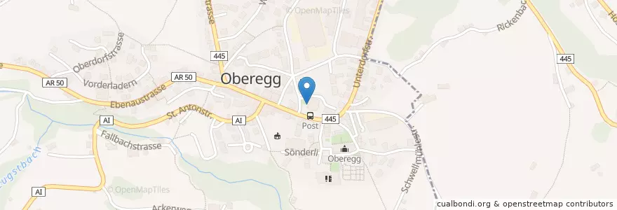 Mapa de ubicacion de Polizeiposten Oberegg en Zwitserland, Sankt Gallen, Appenzell Innerrhoden, Oberegg.