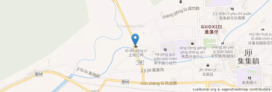 Mapa de ubicacion de 土地公祠 en تايوان, مقاطعة تايوان, مقاطعة نانتو, 集集鎮.