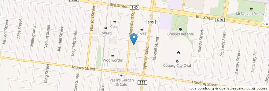 Mapa de ubicacion de Coburg Library en Australie, Victoria, City Of Moreland.