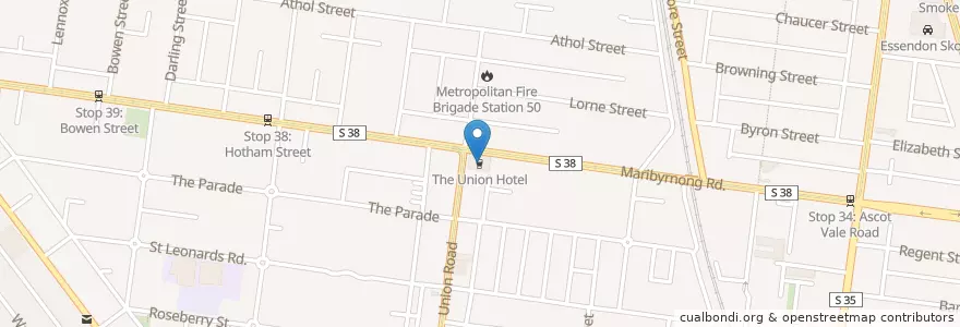 Mapa de ubicacion de The Union Hotel en オーストラリア, ビクトリア, City Of Moonee Valley.