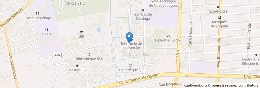 Mapa de ubicacion de Centre d'Ecoute pour Jeune en 布基纳法索, Centre, Kadiogo, 瓦加杜古.