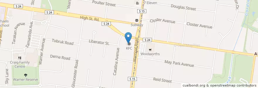 Mapa de ubicacion de KFC en Australia, Victoria, City Of Monash.