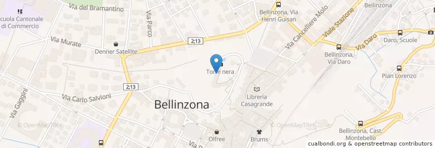 Mapa de ubicacion de Ristorante Castelgrande en Schweiz/Suisse/Svizzera/Svizra, Ticino, Distretto Di Bellinzona, Circolo Di Bellinzona, Bellinzona.