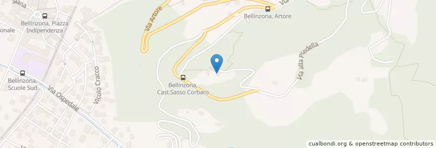 Mapa de ubicacion de Osteria Sasso Corbaro en Schweiz/Suisse/Svizzera/Svizra, Ticino, Distretto Di Bellinzona, Circolo Di Bellinzona, Bellinzona.
