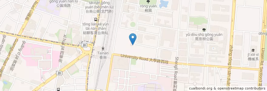 Mapa de ubicacion de 球場停車格 en Taiwan, Tainan, 北區, 東區.