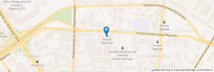 Mapa de ubicacion de Престиж en Rusia, Distrito Federal De Siberia, Omsk, Омский Район, Городской Округ Омск.