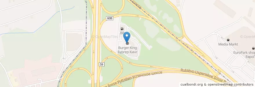 Mapa de ubicacion de Бургер Кинг en روسيا, Центральный Федеральный Округ, Москва, Западный Административный Округ, Район Кунцево.