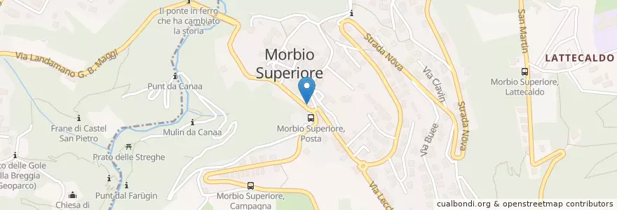 Mapa de ubicacion de Ufficio postale Morbio Superiore en İsviçre, Ticino, Distretto Di Mendrisio, Circolo Di Caneggio, Breggia.