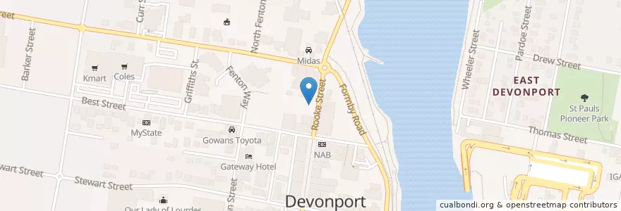 Mapa de ubicacion de Devonport Library en Australia, Tasmania, City Of Devonport, Devonport.