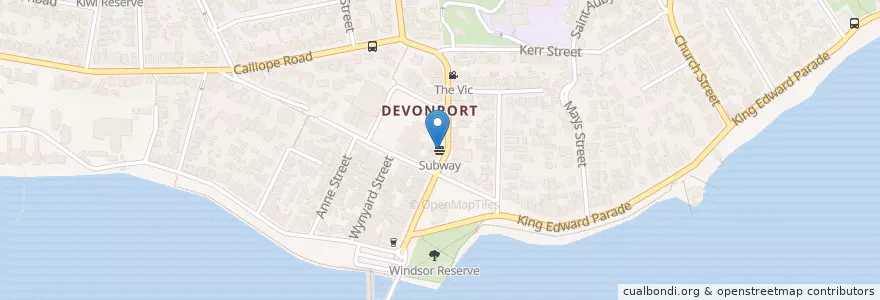 Mapa de ubicacion de Subway en 뉴질랜드, Auckland, Devonport-Takapuna.
