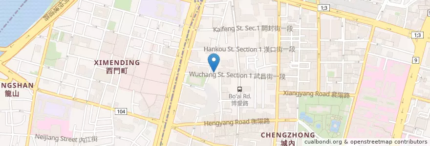 Mapa de ubicacion de 雪王冰淇淋供應中心 en Taiwán, Nuevo Taipéi, Taipéi, 萬華區, 中正區.