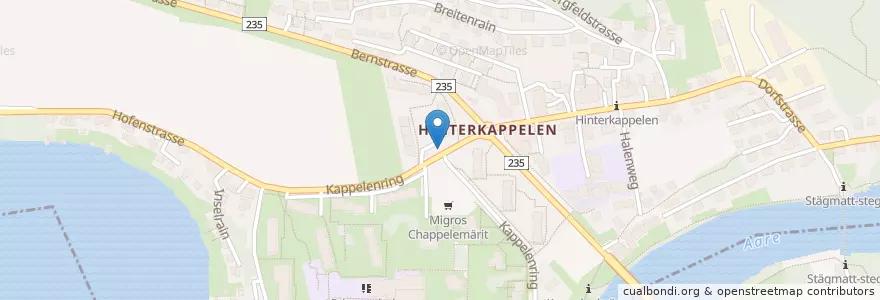Mapa de ubicacion de Briefeinwurf Hinterkappelen, Kappelenring en Schweiz, Bern, Verwaltungsregion Bern-Mittelland, Verwaltungskreis Bern-Mittelland, Wohlen Bei Bern.