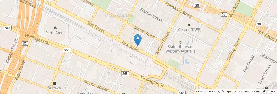 Mapa de ubicacion de The Bonsai Restaurant & Cafe Lounge en Australien, Westaustralien, City Of Perth.
