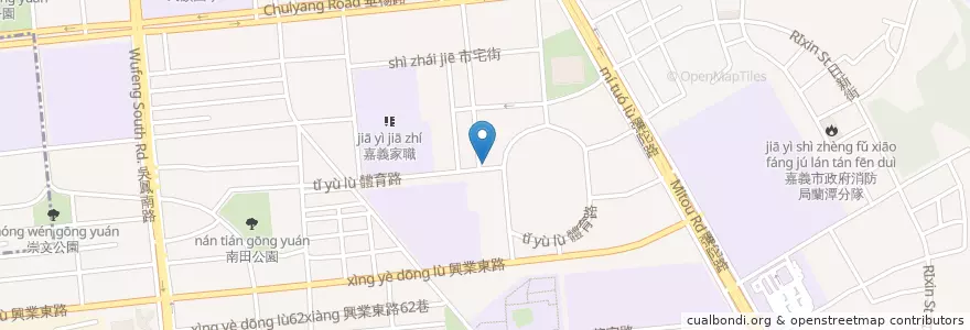 Mapa de ubicacion de 體育館根井壽司 en 台湾, 台湾省, 嘉義市, 嘉義県, 東区.