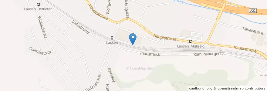 Mapa de ubicacion de Lausen Bahnhof en Schweiz/Suisse/Svizzera/Svizra, Basel-Landschaft, Bezirk Liestal, Lausen.