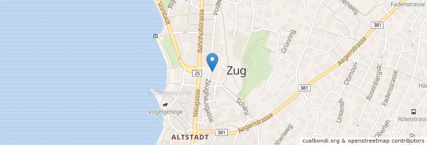 Mapa de ubicacion de Poststelle 6300 Zug 1 en Suíça, Zug, Zug.