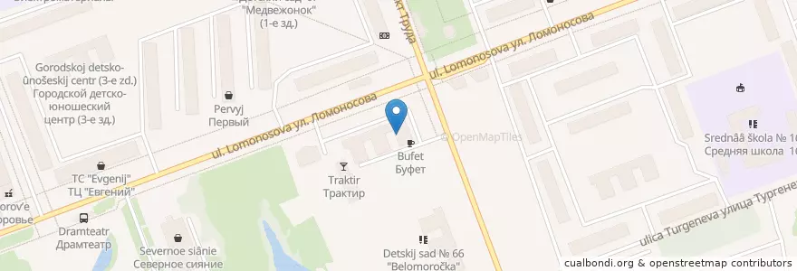 Mapa de ubicacion de Буфет en Russia, Northwestern Federal District, Arkhangelsk Oblast, Primorsky District, Городской Округ Северодвинск.