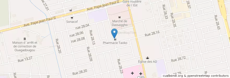 Mapa de ubicacion de Pharmacie Taoko en Burkina Faso, Mitte, Kadiogo, Ouagadougou.