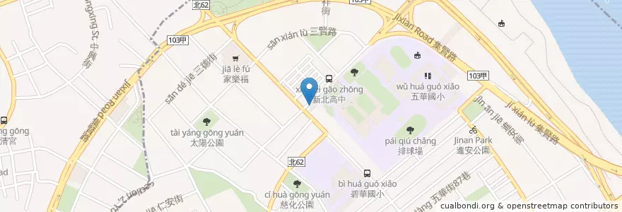 Mapa de ubicacion de 新北高中 en 臺灣, 新北市, 臺北市.