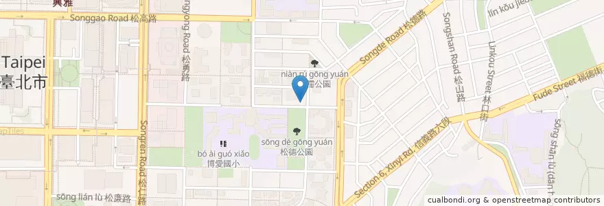 Mapa de ubicacion de Songde Park en Taiwan, New Taipei, Taipei, Xinyi District.