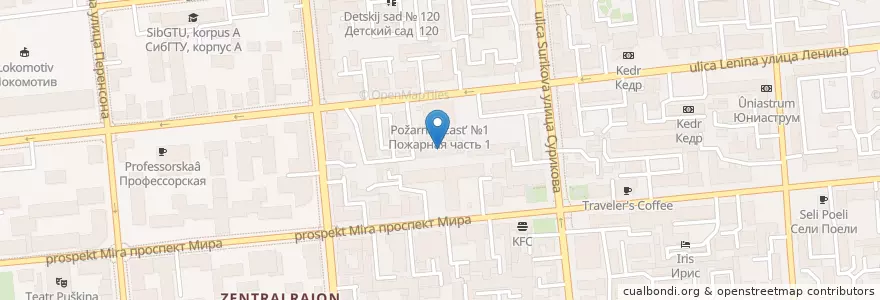 Mapa de ubicacion de ГУ МЧС России по Красноярскому краю en Russland, Föderationskreis Sibirien, Region Krasnojarsk, Stadtkreis Krasnojarsk.