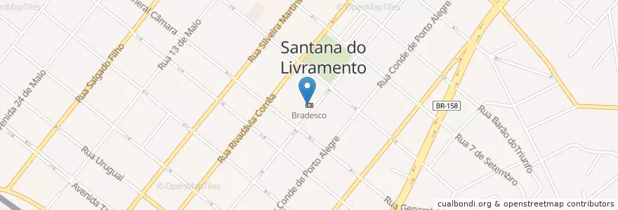 Mapa de ubicacion de Bradesco en Brésil, Région Sud, Rio Grande Do Sul, Região Geográfica Intermediária De Uruguaiana, Região Geográfica Imediata De Santana Do Livramento, Sant'ana Do Livramento.