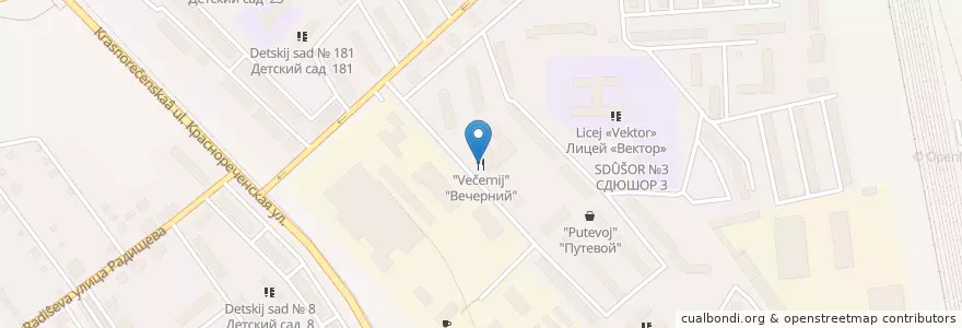 Mapa de ubicacion de "Вечерний" en 俄罗斯/俄羅斯, 远东联邦管区, 哈巴罗夫斯克边疆区, 伯力市.