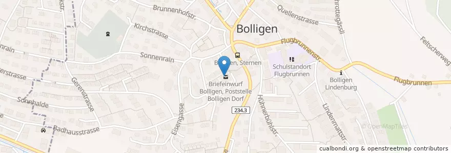 Mapa de ubicacion de Briefeinwurf Bolligen, Poststelle Bolligen Dorf en 瑞士, 伯尔尼, Verwaltungsregion Bern-Mittelland, Verwaltungskreis Bern-Mittelland, Bolligen.