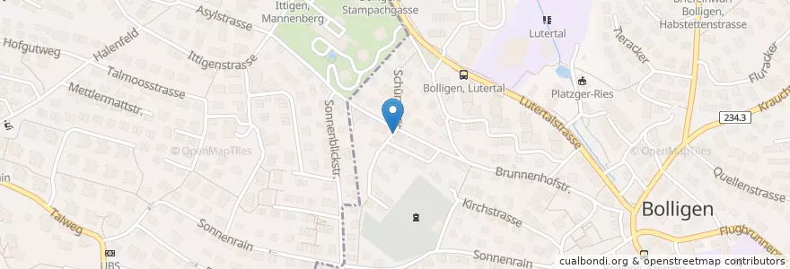 Mapa de ubicacion de Briefeinwurf Bolligen, Brunnenhofstrasse en Svizzera, Berna, Verwaltungsregion Bern-Mittelland, Verwaltungskreis Bern-Mittelland.