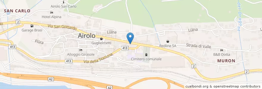 Mapa de ubicacion de Ristorante Pizzeria Borelli en Suiza, Tesino, Distretto Di Leventina, Circolo Di Airolo, Airolo.