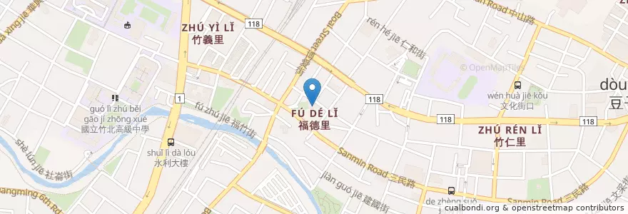 Mapa de ubicacion de 竹北市立圖書館 en Taiwán, Provincia De Taiwán, Condado De Hsinchu, 竹北市.