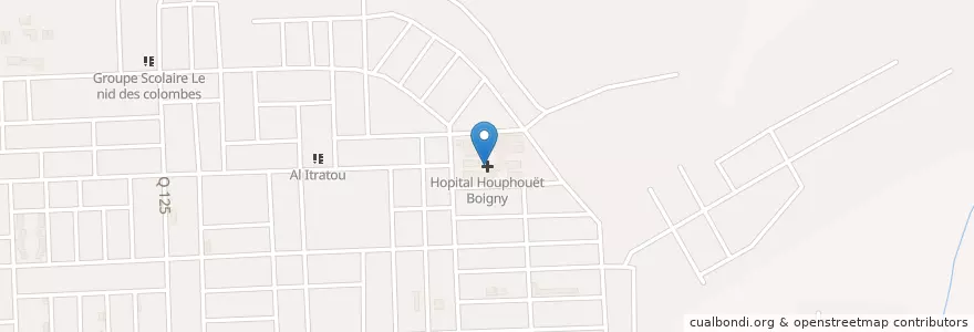 Mapa de ubicacion de Hôpital Houphouët-Boigny en Ivoorkust, Abidjan, Abobo.