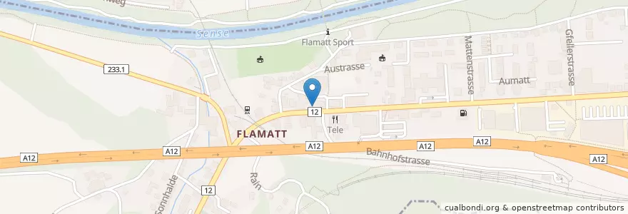 Mapa de ubicacion de Restaurant zur Waage en Suíça, Fribourg/Freiburg, Sensebezirk, Wünnewil-Flamatt, Neuenegg.
