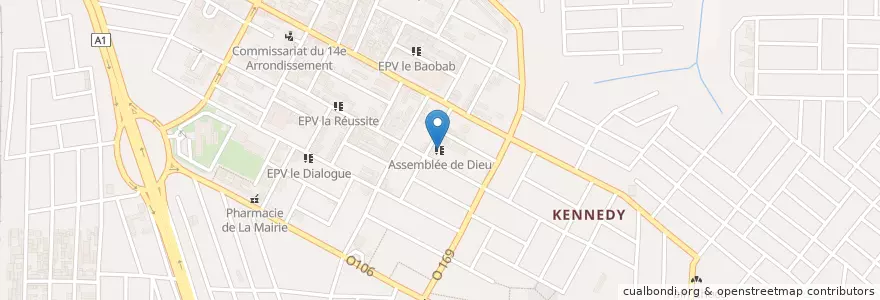 Mapa de ubicacion de Assemblée de Dieu en コートジボワール, アビジャン, Abobo.