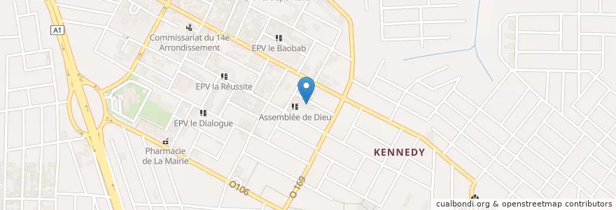 Mapa de ubicacion de Assemblée de Dieu en コートジボワール, アビジャン, Abobo.