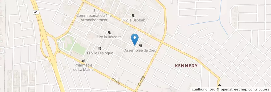 Mapa de ubicacion de Hôtel Bassame en Côte D'Ivoire, Abidjan, Abobo.